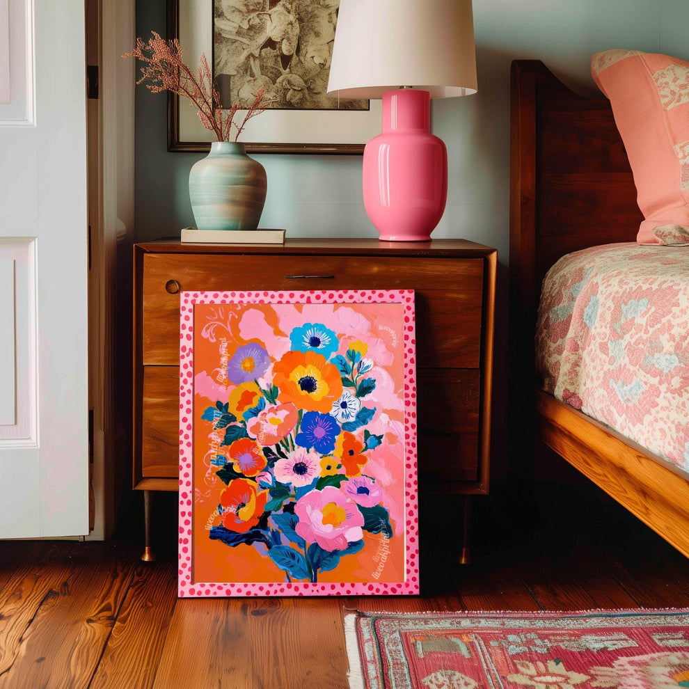 Electric Garden Bloom Print – Colorful Floral Wall Art for Maximalist Home Decor – Bright Poster for Bedroom, Living Room or Gallery Wall