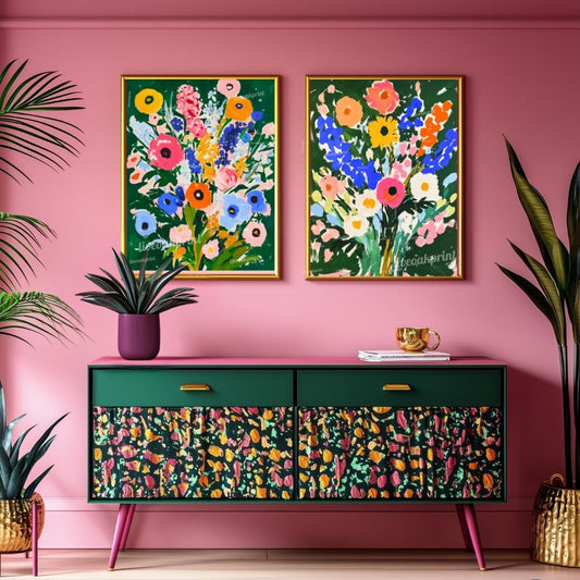 Set of 2 Green Floral Art Prints