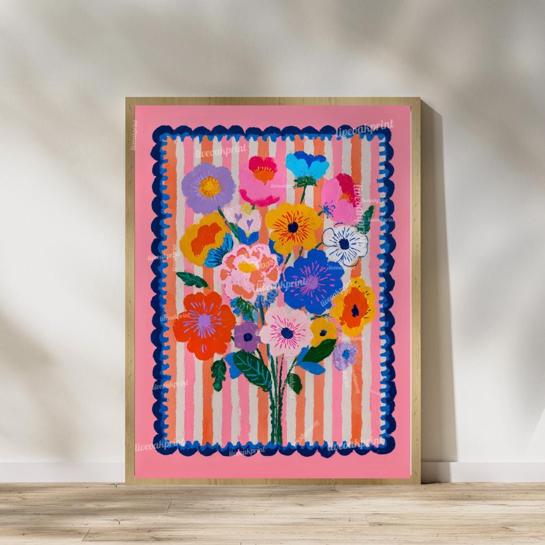 Pink Maximalist Floral Wall Art Set – Colorful Pink Flowers Set Of Two Prinkts – Eclectic Botanical Prints Boho Living Room Wall Art