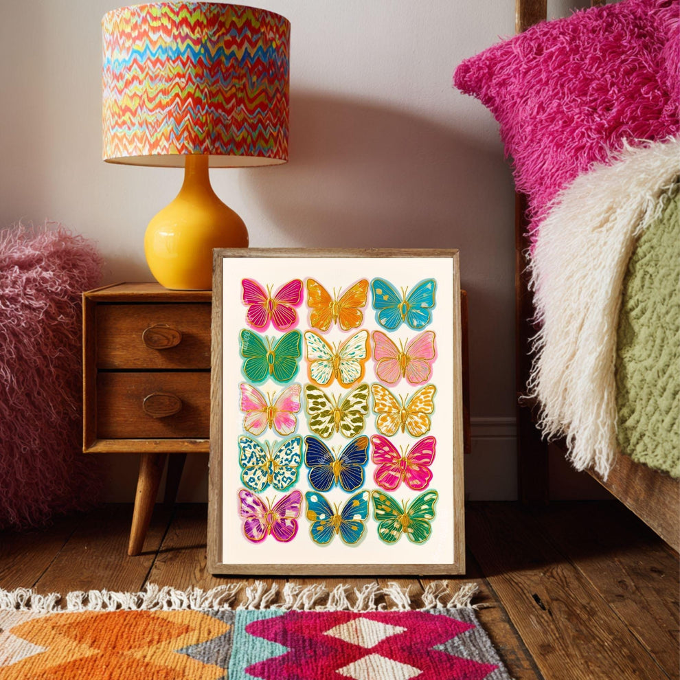 Colorful Butterfly Wall Art Print – Maximalist Dopamine Decor for Bedroom, Living Room, or Boho Gallery Wall Dorm Wall Decor Funky Kids Room