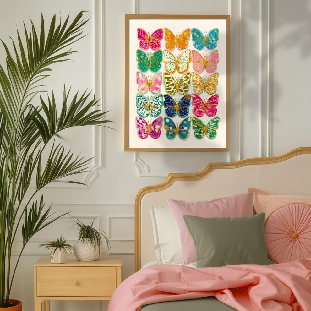Colorful Butterfly Wall Art Print – Maximalist Dopamine Decor for Bedroom, Living Room, or Boho Gallery Wall Dorm Wall Decor Funky Kids Room