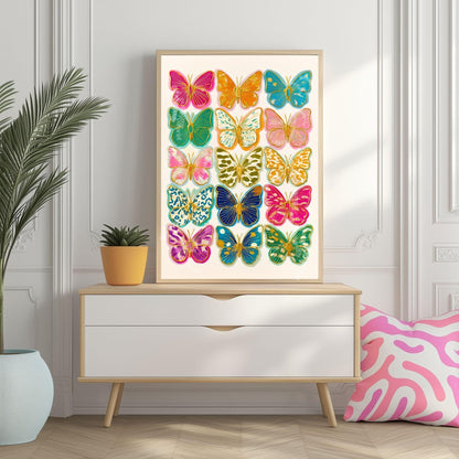 Colorful Butterfly Wall Art Print – Maximalist Dopamine Decor for Bedroom, Living Room, or Boho Gallery Wall Dorm Wall Decor Funky Kids Room