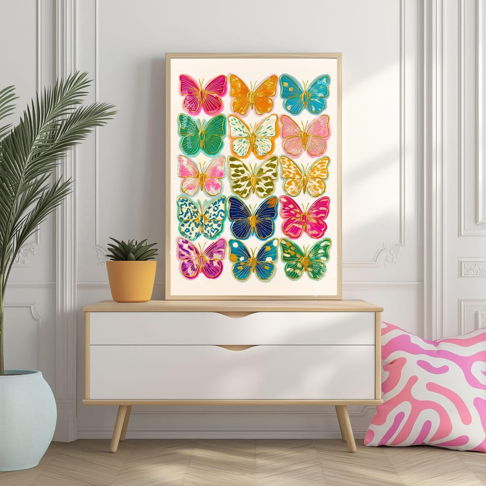 Colorful Butterfly Wall Art Print – Maximalist Dopamine Decor for Bedroom, Living Room, or Boho Gallery Wall Dorm Wall Decor Funky Kids Room