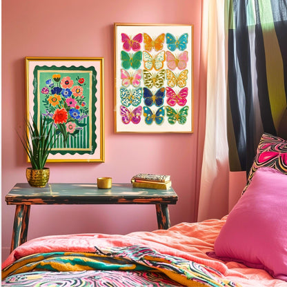 Colorful Butterfly Wall Art Print – Maximalist Dopamine Decor for Bedroom, Living Room, or Boho Gallery Wall Dorm Wall Decor Funky Kids Room