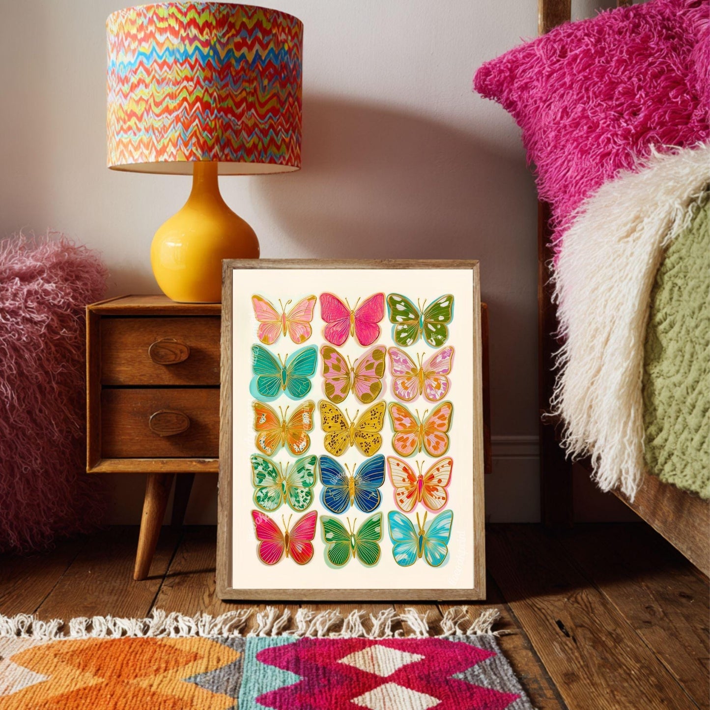 Butterfly Art Print – Bright Maximalist Wall Decor Colorful Boho Bedroom Poster Eclectic Gallery Wall Art Living Room Decor Preppy Dopamine