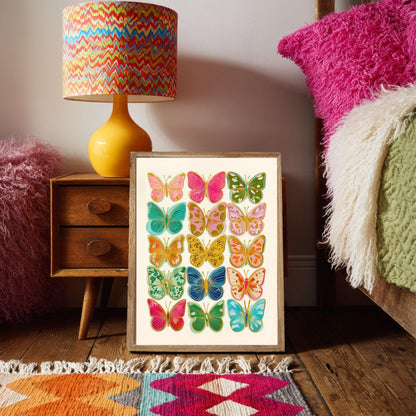 Butterfly Art Print – Bright Maximalist Wall Decor Colorful Boho Bedroom Poster Eclectic Gallery Wall Art Living Room Decor Preppy Dopamine