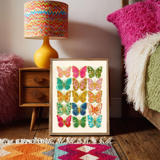 Butterfly Art Print – Bright Maximalist Wall Decor Colorful Boho Bedroom Poster Eclectic Gallery Wall Art Living Room Decor Preppy Dopamine