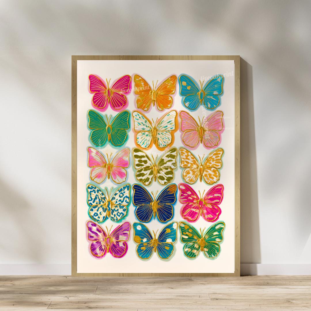 Set of 2 Butterfly Wall Art Prints – Colorful Maximalist Decor Boho Bedroom Art Playroom Decor or Eclectic Gallery Walls Pink Dorm Decor