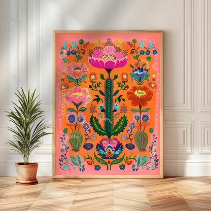 Cactus Wall Art Set of 3 – Bold Southwestern Prints Mexican Folk Art Desert Decor Orange Boho Gallery Wall Funky Over Couch Art Orange