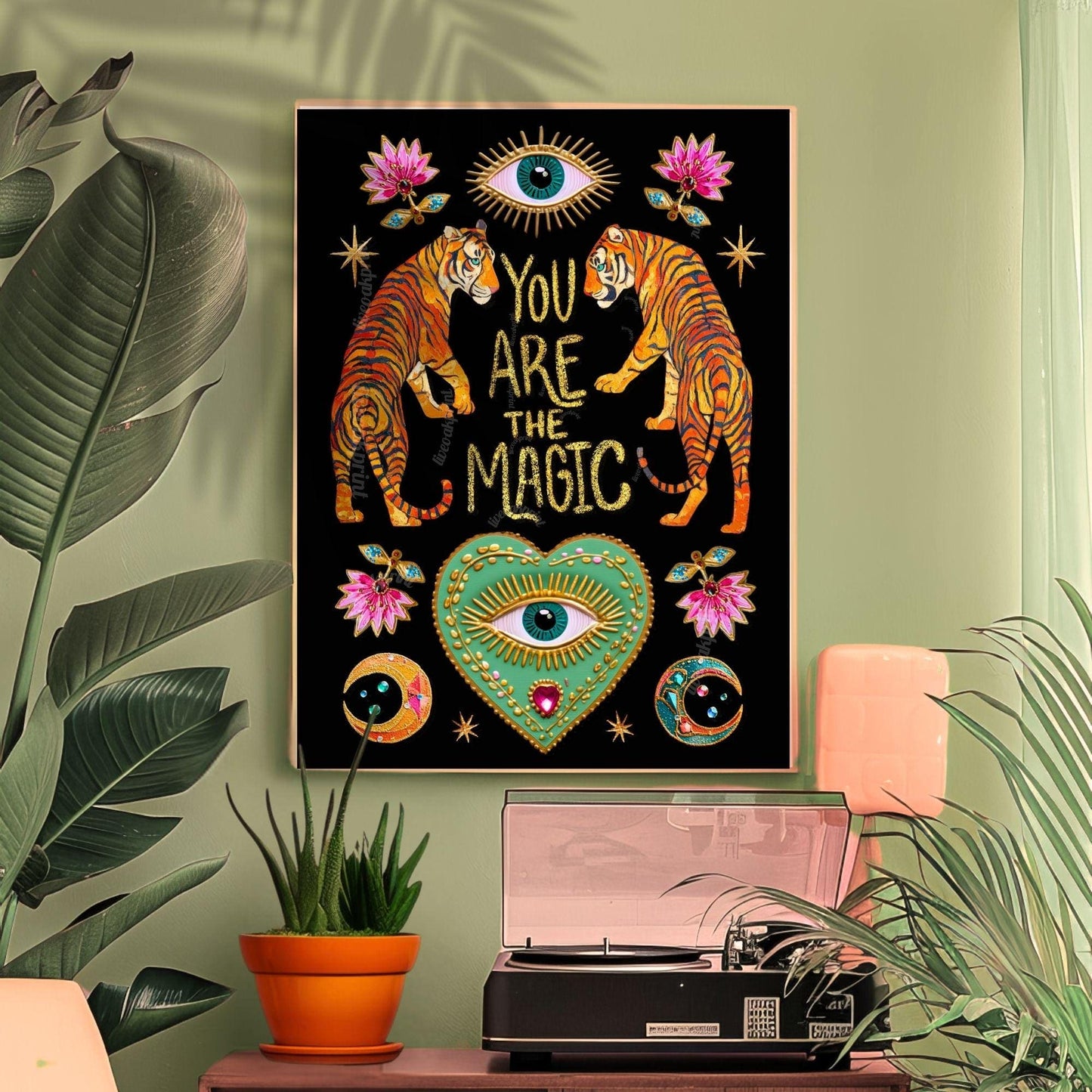 You Are The Magic Print – Tiger Wall Art Jungalow Print Surrealist Wall Art Witchy Wall Decor Boho Eye Wall Art Witchy Wall Decor