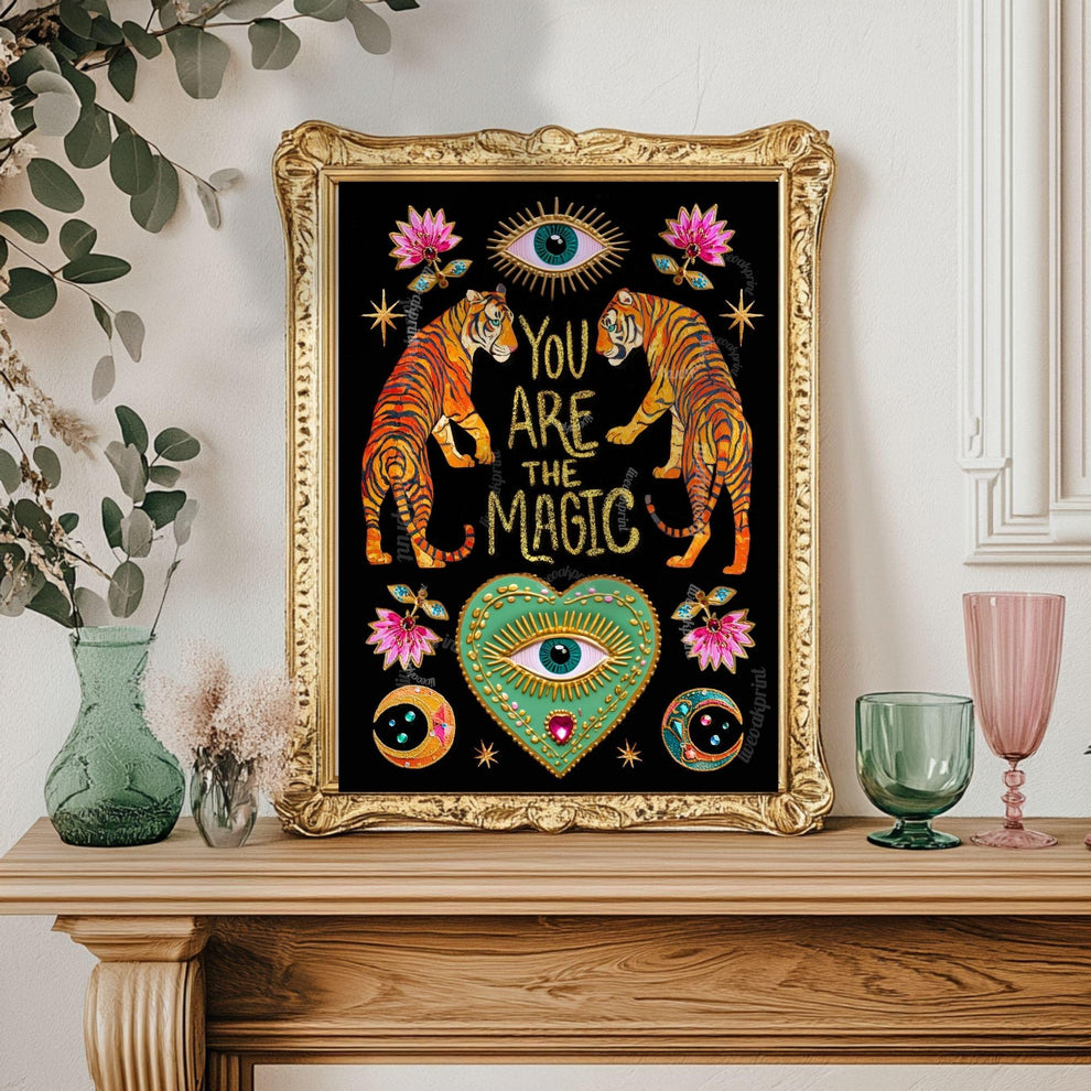 You Are The Magic Print – Tiger Wall Art Jungalow Print Surrealist Wall Art Witchy Wall Decor Boho Eye Wall Art Witchy Wall Decor