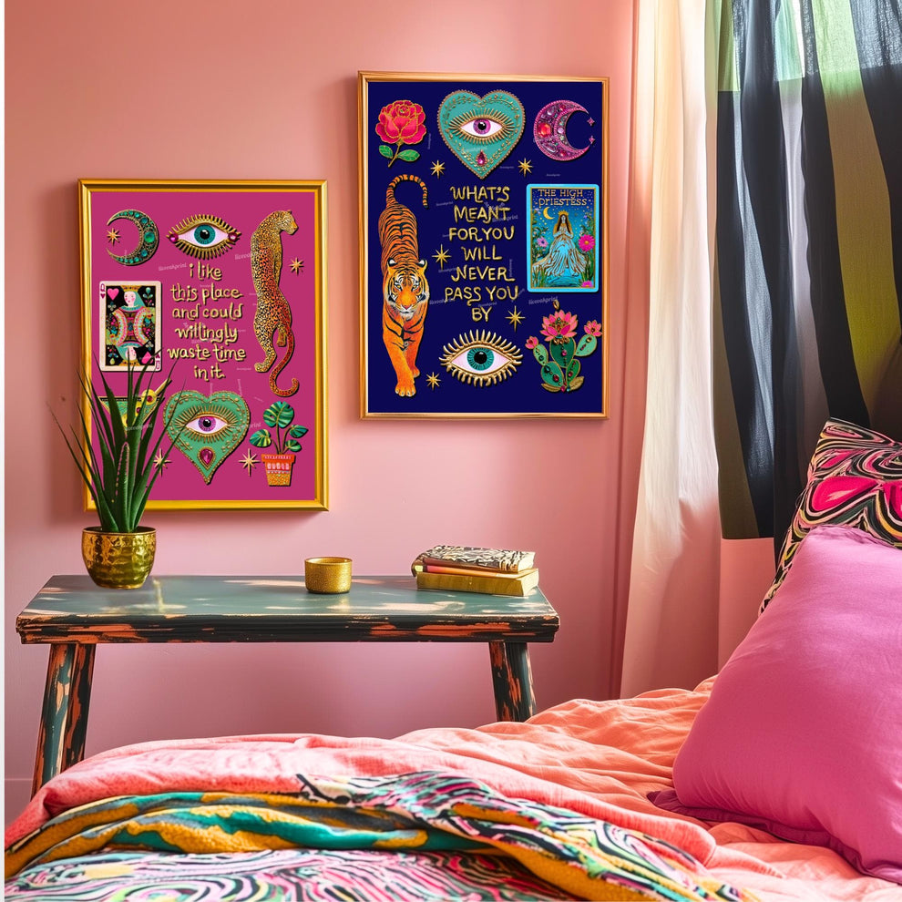 What’s Meant for You Will Never Pass You By Art Print – Mystical Tiger Tarot Wall Decor, The High Priestess Witchy Quote Art