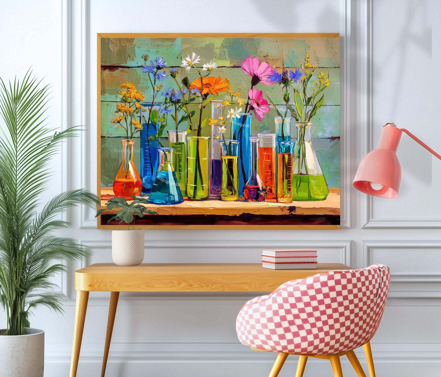 Botanical Chemistry Lab Wall Art – Colorful Beakers & Wildflowers Science Poster | Whimsical Floral Art Print for Nature Lovers and Nerds