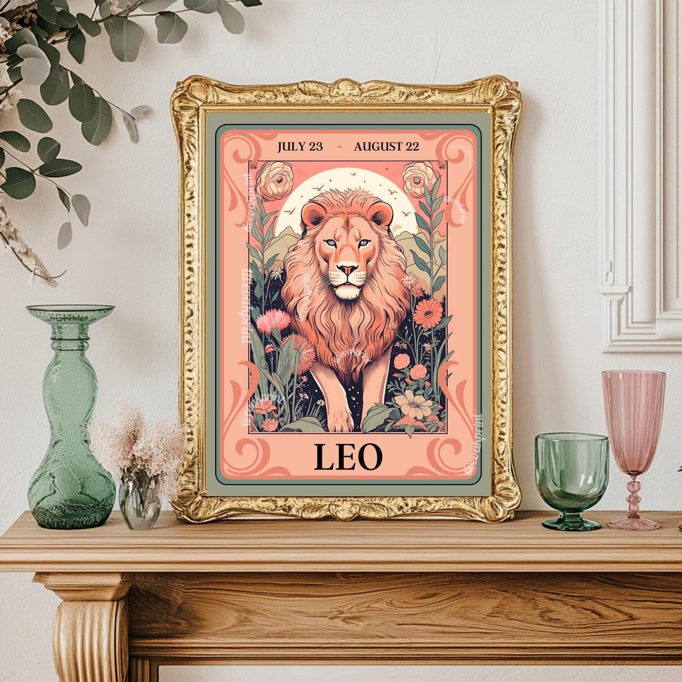 Leo Tarot Print – Leo Gift, Leo Art Print Zodiac Wall Art Astrology Dorm Decor Wall Print August Birthday Gift Leo Wall Art Leo Home Decor