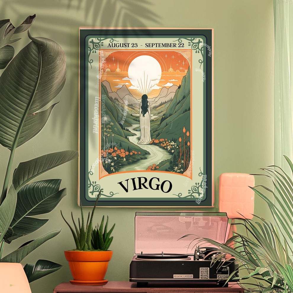 Virgo Tarot Print – Virgo Gift, Virgo Art Print Zodiac Wall Art Astrology Dorm Decor Wall Print September Birthday Gift Virgo Home Decor
