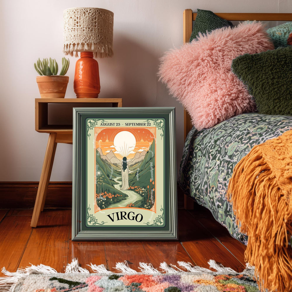 Virgo Tarot Print – Virgo Gift, Virgo Art Print Zodiac Wall Art Astrology Dorm Decor Wall Print September Birthday Gift Virgo Home Decor