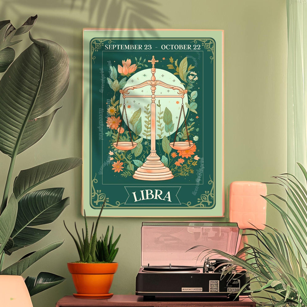 Libra Tarot Print – Libra Gift, Libra Art Print Zodiac Wall Art Astrology Dorm Decor Wall Print October Birthday Gift Libra Home Decor