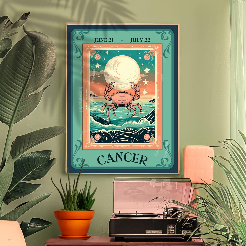 Cancer Tarot Print – Cancer Gift, Cancer Art Print Zodiac Wall Art Astrology Dorm Decor Wall Print July Birthday Gift Cancer Home Decor