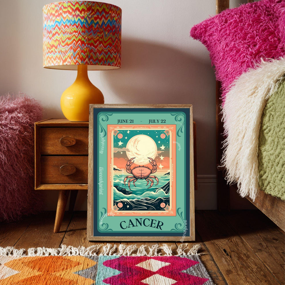 Cancer Tarot Print – Cancer Gift, Cancer Art Print Zodiac Wall Art Astrology Dorm Decor Wall Print July Birthday Gift Cancer Home Decor
