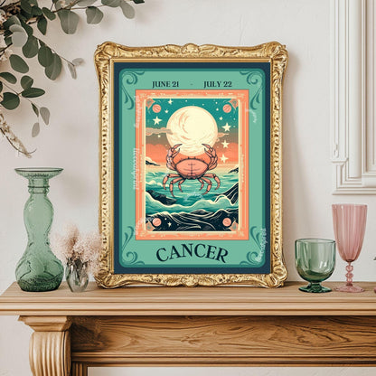 Cancer Tarot Print – Cancer Gift, Cancer Art Print Zodiac Wall Art Astrology Dorm Decor Wall Print July Birthday Gift Cancer Home Decor