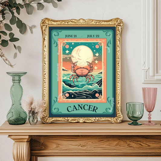 Cancer Tarot Print – Cancer Gift, Cancer Art Print Zodiac Wall Art Astrology Dorm Decor Wall Print July Birthday Gift Cancer Home Decor