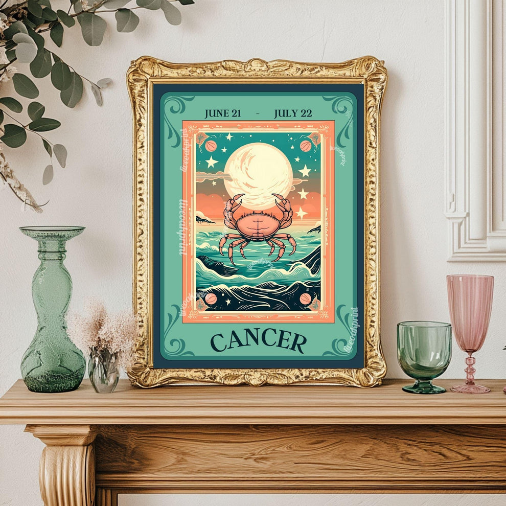Cancer Tarot Print – Cancer Gift, Cancer Art Print Zodiac Wall Art Astrology Dorm Decor Wall Print July Birthday Gift Cancer Home Decor
