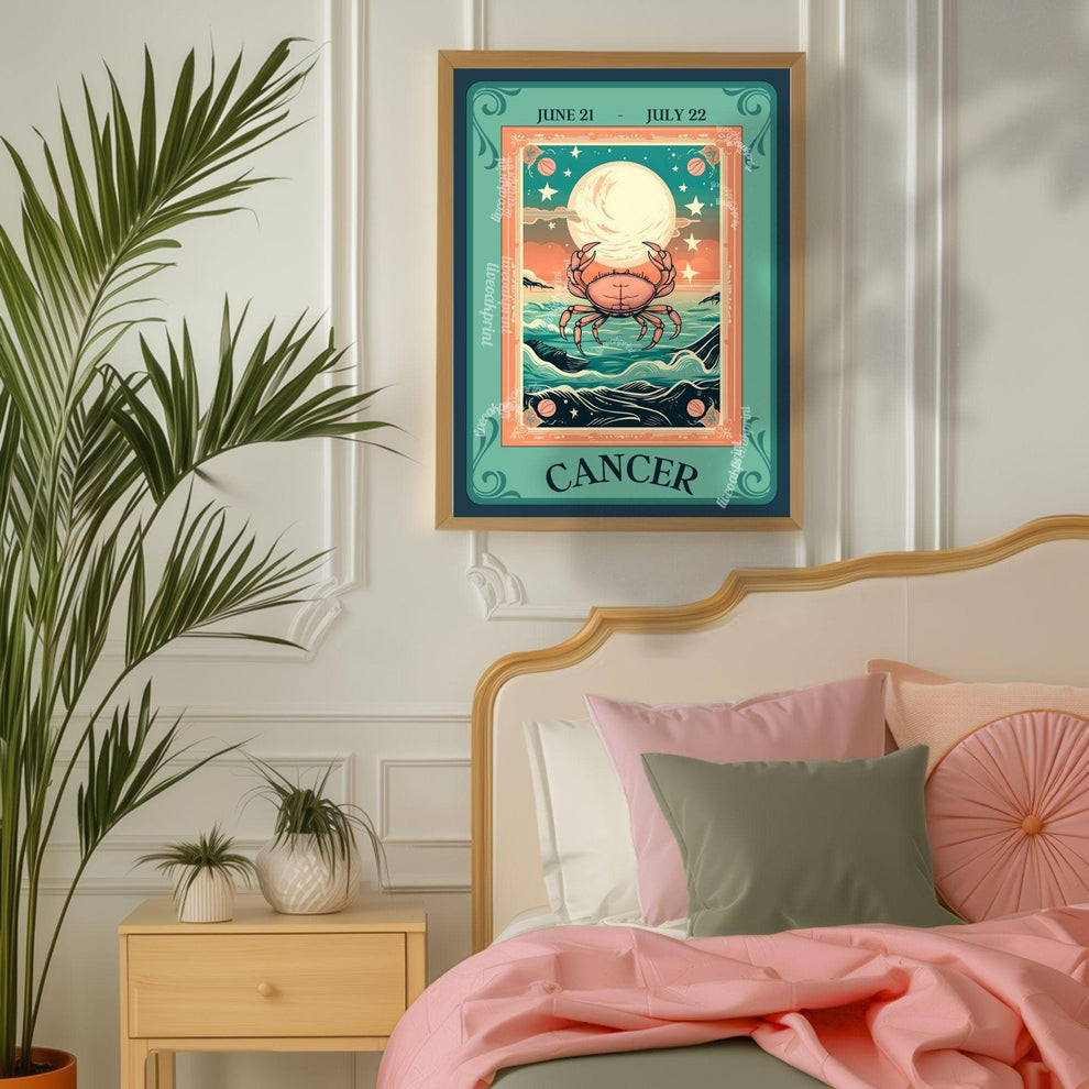 Cancer Tarot Print – Cancer Gift, Cancer Art Print Zodiac Wall Art Astrology Dorm Decor Wall Print July Birthday Gift Cancer Home Decor