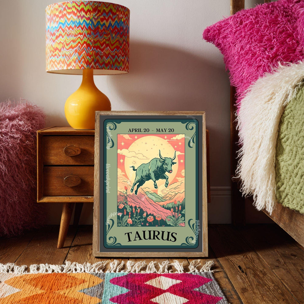 Taurus Tarot Print – Taurus Gift, Taurus Art Print Zodiac Wall Art Astrology Decor Earth Sign Wall Print April Birthday Gift Taurus Decor