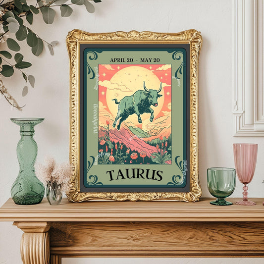 Taurus Tarot Print – Taurus Gift, Taurus Art Print Zodiac Wall Art Astrology Decor Earth Sign Wall Print April Birthday Gift Taurus Decor