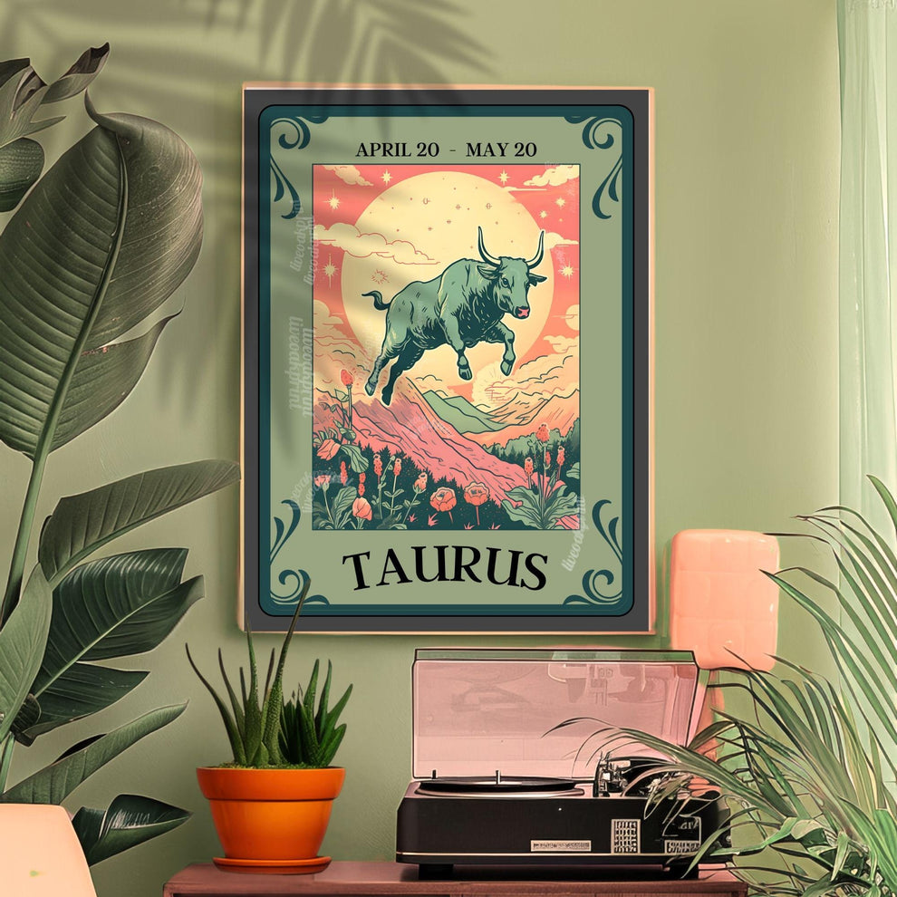 Taurus Tarot Print – Taurus Gift, Taurus Art Print Zodiac Wall Art Astrology Decor Earth Sign Wall Print April Birthday Gift Taurus Decor