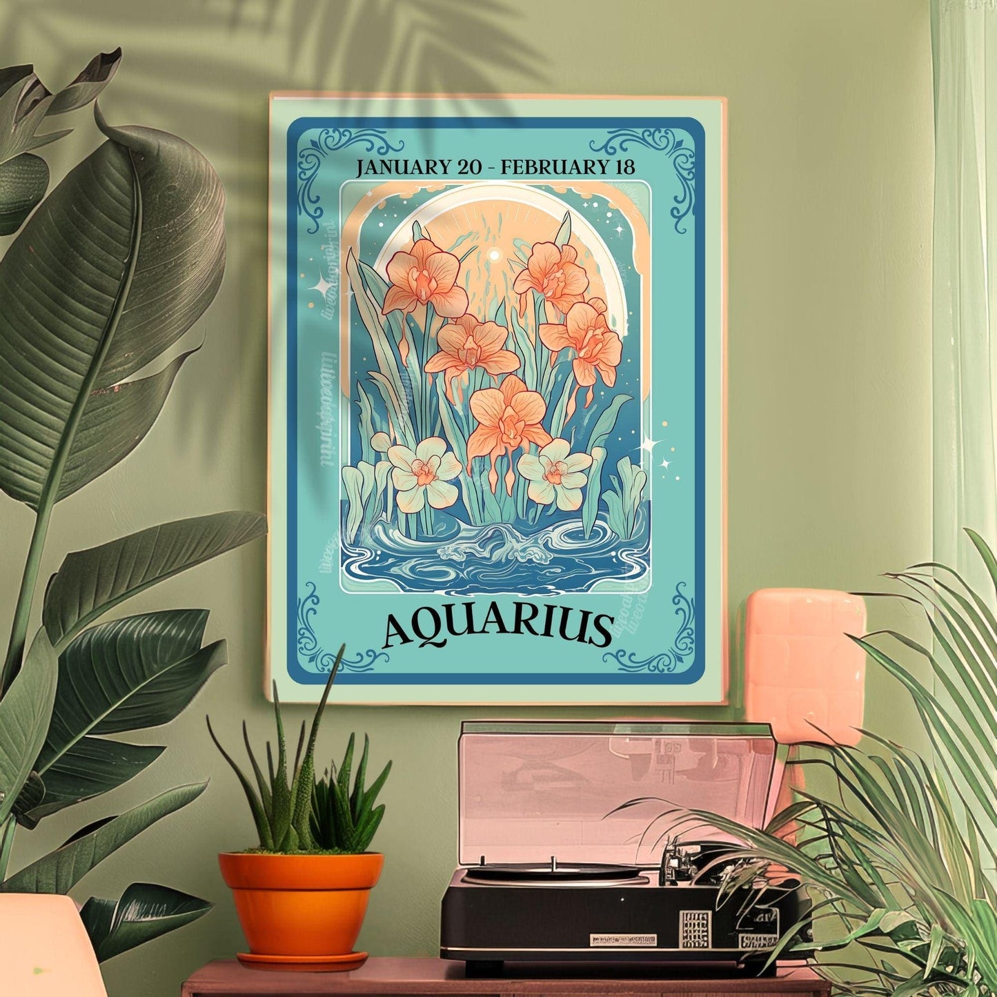 Aquarius Tarot Print – Aquarius Gift, Aquarius Art Print Zodiac Wall Art Astrology Decor Air Sign Wall Print January Birthday Gift