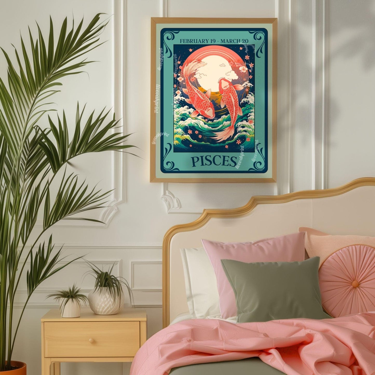 Pisces Tarot Print – Pisces Gift, Zodiac Wall Art Astrology Poster Dreamy Water Sign Decor February Birthday Gift Pisces Art Print