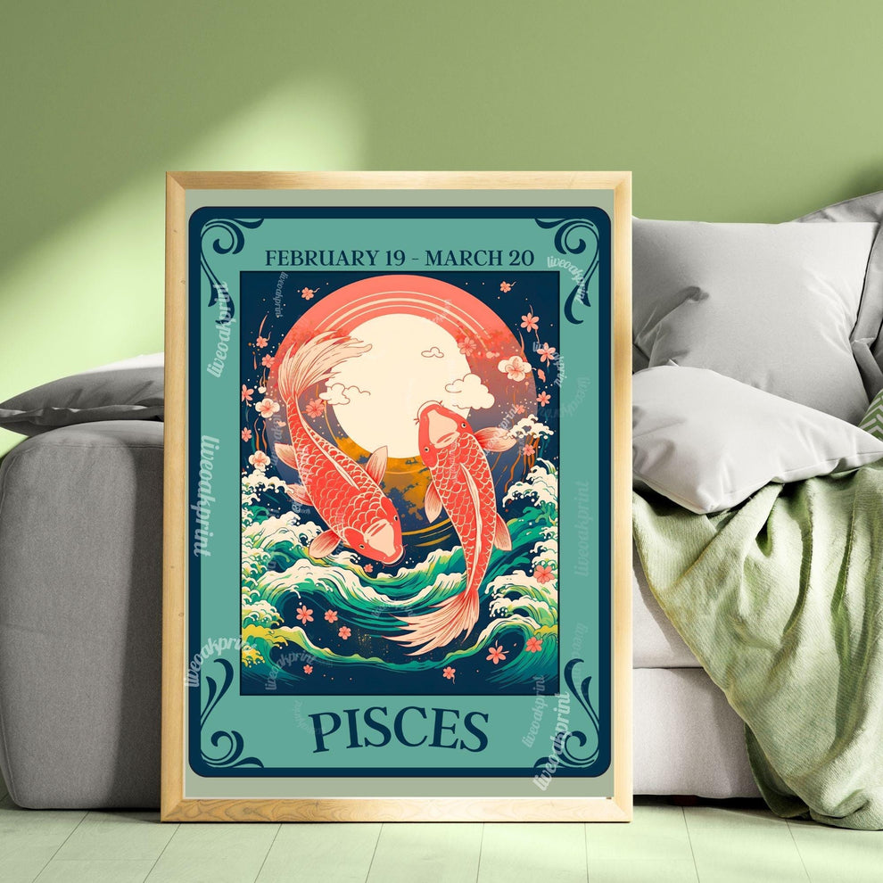 Pisces Tarot Print – Pisces Gift, Zodiac Wall Art Astrology Poster Dreamy Water Sign Decor February Birthday Gift Pisces Art Print