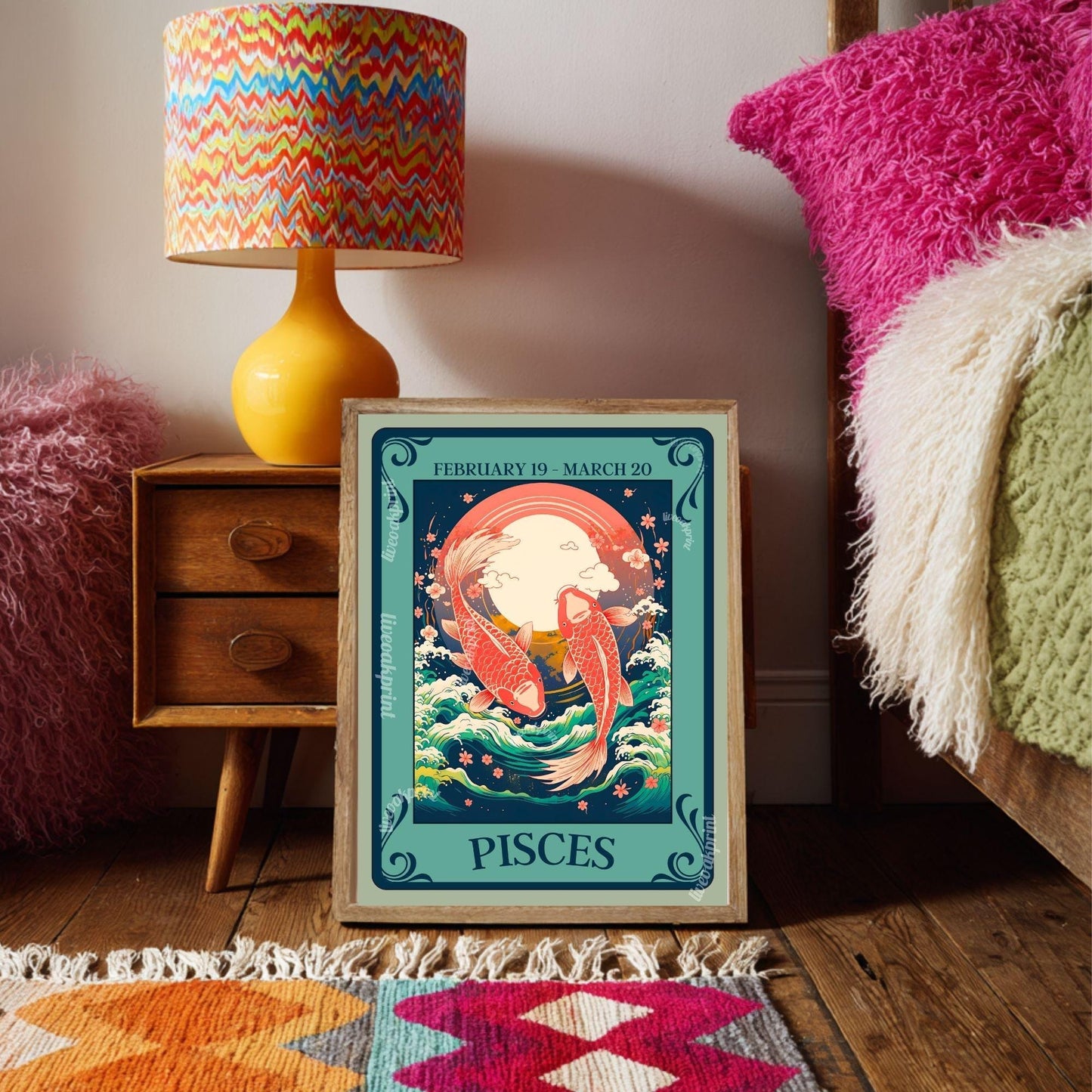 Pisces Tarot Print – Pisces Gift, Zodiac Wall Art Astrology Poster Dreamy Water Sign Decor February Birthday Gift Pisces Art Print