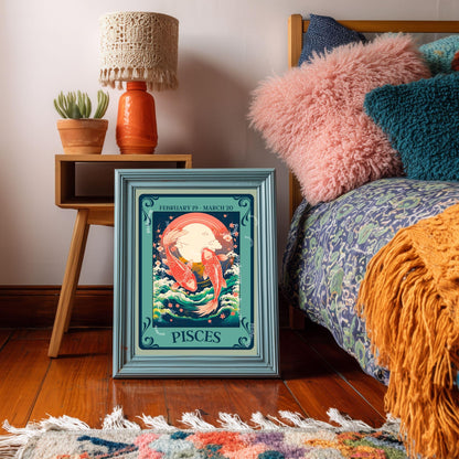 Pisces Tarot Print – Pisces Gift, Zodiac Wall Art Astrology Poster Dreamy Water Sign Decor February Birthday Gift Pisces Art Print