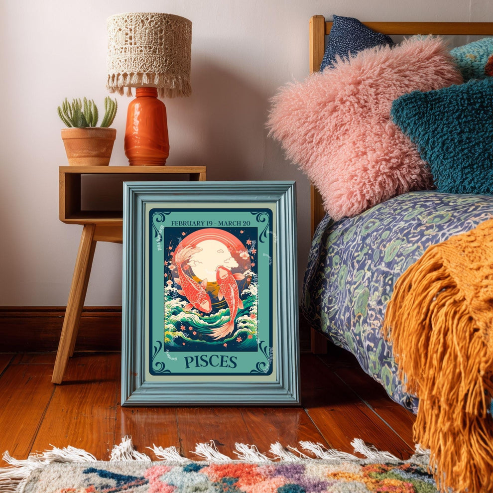 Pisces Tarot Print – Pisces Gift, Zodiac Wall Art Astrology Poster Dreamy Water Sign Decor February Birthday Gift Pisces Art Print