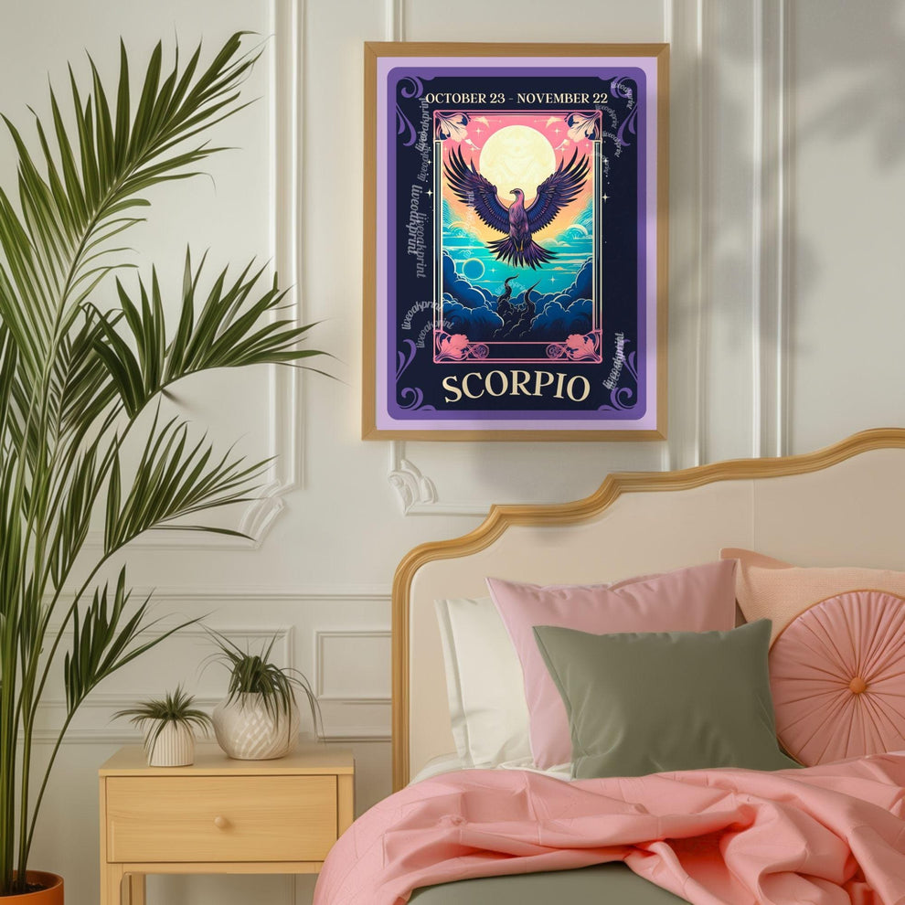 Scorpio Tarot Print – Scorpio Gift, Zodiac Wall Art Astrology Decor Mysterious Water Sign Poster October Birthday Scorpio Art Print
