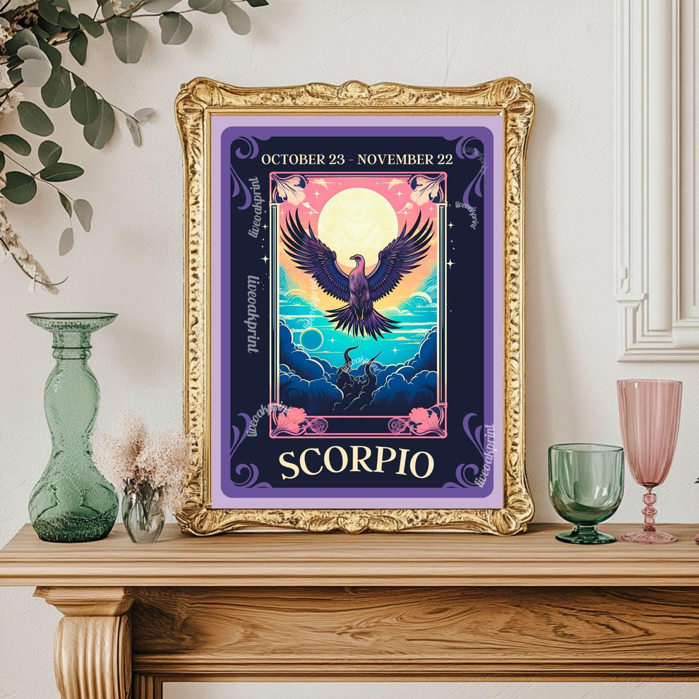 Scorpio Tarot Print – Scorpio Gift, Zodiac Wall Art Astrology Decor Mysterious Water Sign Poster October Birthday Scorpio Art Print