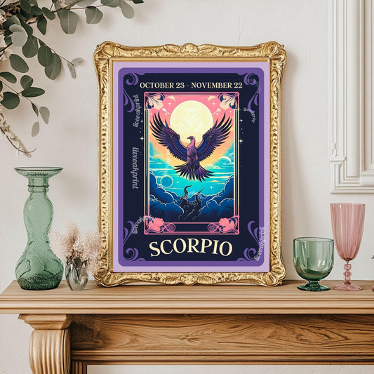 Scorpio Tarot Print – Scorpio Gift, Zodiac Wall Art Astrology Decor Mysterious Water Sign Poster October Birthday Scorpio Art Print