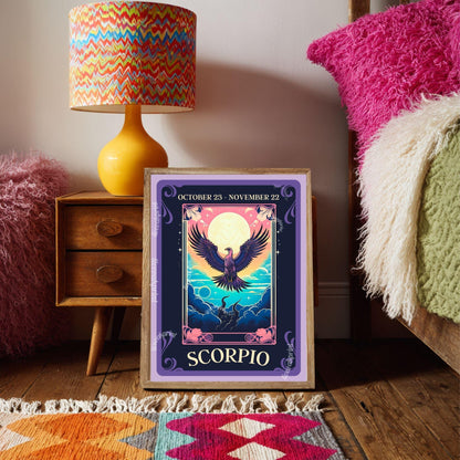 Scorpio Tarot Print – Scorpio Gift, Zodiac Wall Art Astrology Decor Mysterious Water Sign Poster October Birthday Scorpio Art Print