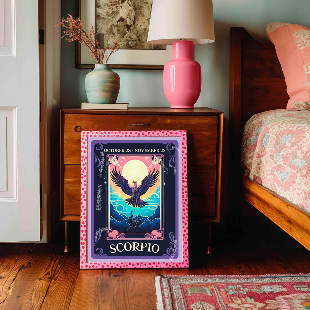 Scorpio Tarot Print – Scorpio Gift, Zodiac Wall Art Astrology Decor Mysterious Water Sign Poster October Birthday Scorpio Art Print