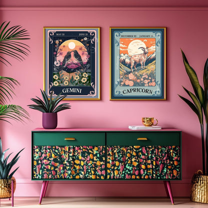 Capricorn Tarot Print – Capricorn Gift, Zodiac Wall Art Astrology Decor Ambitious Earth Sign Poster January Birthday Capricorn Art Print