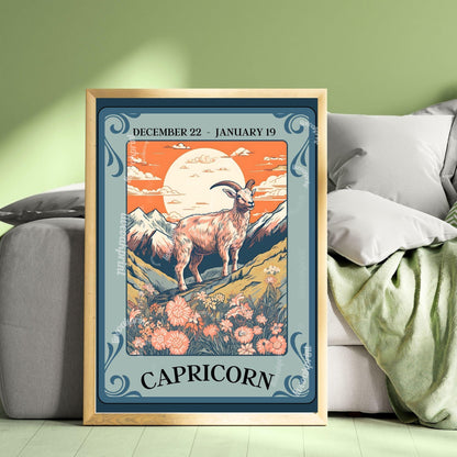 Capricorn Tarot Print – Capricorn Gift, Zodiac Wall Art Astrology Decor Ambitious Earth Sign Poster January Birthday Capricorn Art Print