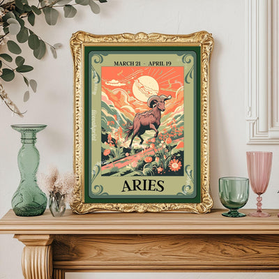 Aries Tarot Print – Aries Gift, Aries Art Print Zodiac Wall Art Astrology Decor Fire Sign Poster March Birthday Gift Aries Wall Decor