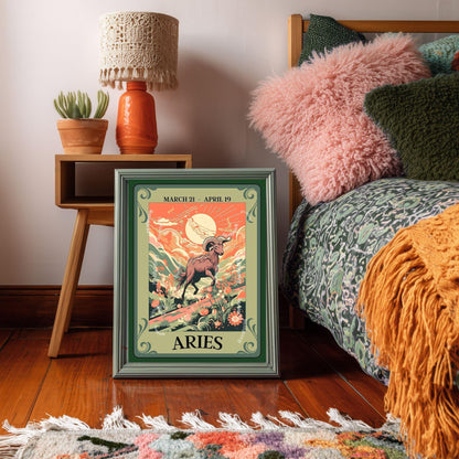 Aries Tarot Print – Aries Gift, Aries Art Print Zodiac Wall Art Astrology Decor Fire Sign Poster March Birthday Gift Aries Wall Decor