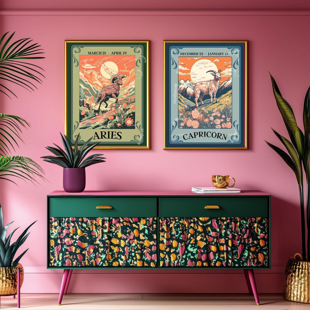 Aries Tarot Print – Aries Gift, Aries Art Print Zodiac Wall Art Astrology Decor Fire Sign Poster March Birthday Gift Aries Wall Decor