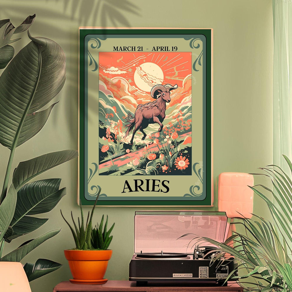Aries Tarot Print – Aries Gift, Aries Art Print Zodiac Wall Art Astrology Decor Fire Sign Poster March Birthday Gift Aries Wall Decor