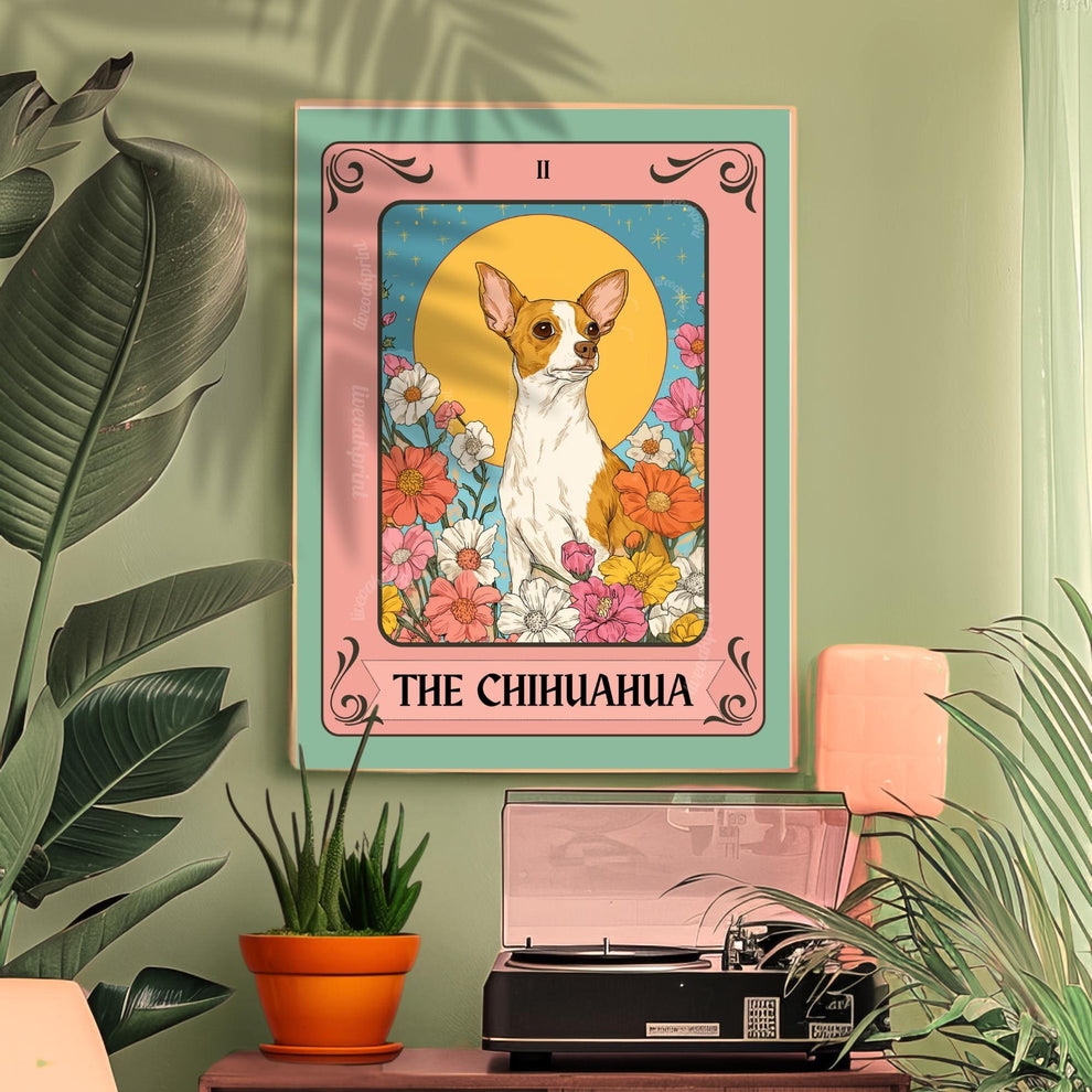 The Chihuahua Tarot Print – Boho Dog Wall Art for Chihuahua Lovers, Mystical Tarot-Inspired Poster, Whimsical Pet Lover Gift Chihuahua Decor