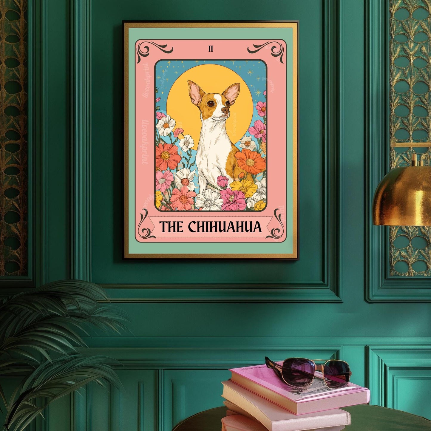 The Chihuahua Tarot Print – Boho Dog Wall Art for Chihuahua Lovers, Mystical Tarot-Inspired Poster, Whimsical Pet Lover Gift Chihuahua Decor