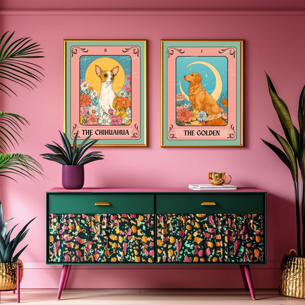 The Chihuahua Tarot Print – Boho Dog Wall Art for Chihuahua Lovers, Mystical Tarot-Inspired Poster, Whimsical Pet Lover Gift Chihuahua Decor
